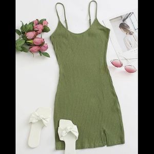 Split hem rib-knit bodycon dress